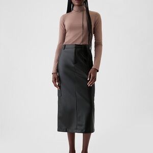 GAP Vegan Black Leather Cargo Midi Skirt 10